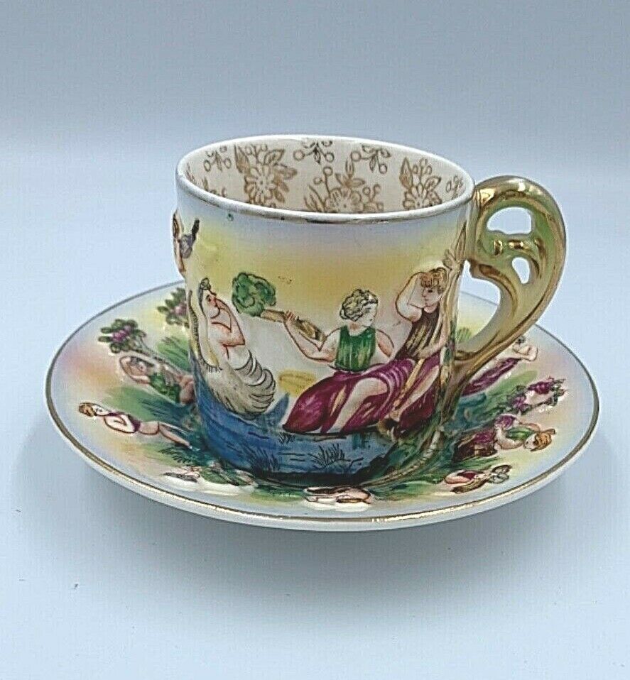 Vintage S.G.K. Demitasse tea cup & saucer Made in Occupied Japan Nymph Cherub 