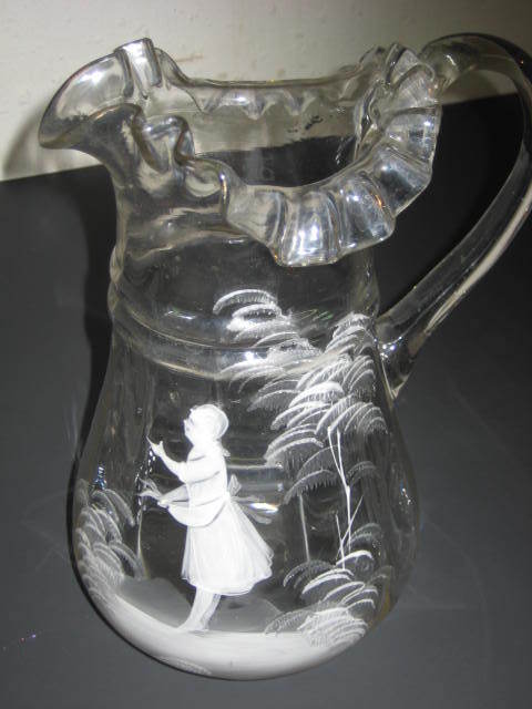 Mary Gregory style  Bohemian  Original Glass Pitcher hand blown