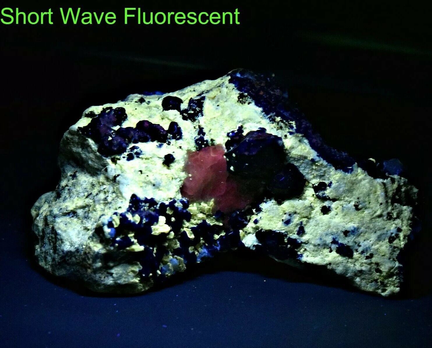 474g Well Terminated Fluorescent Hauyne Crystals With Calcite & Pyrite On Matrix