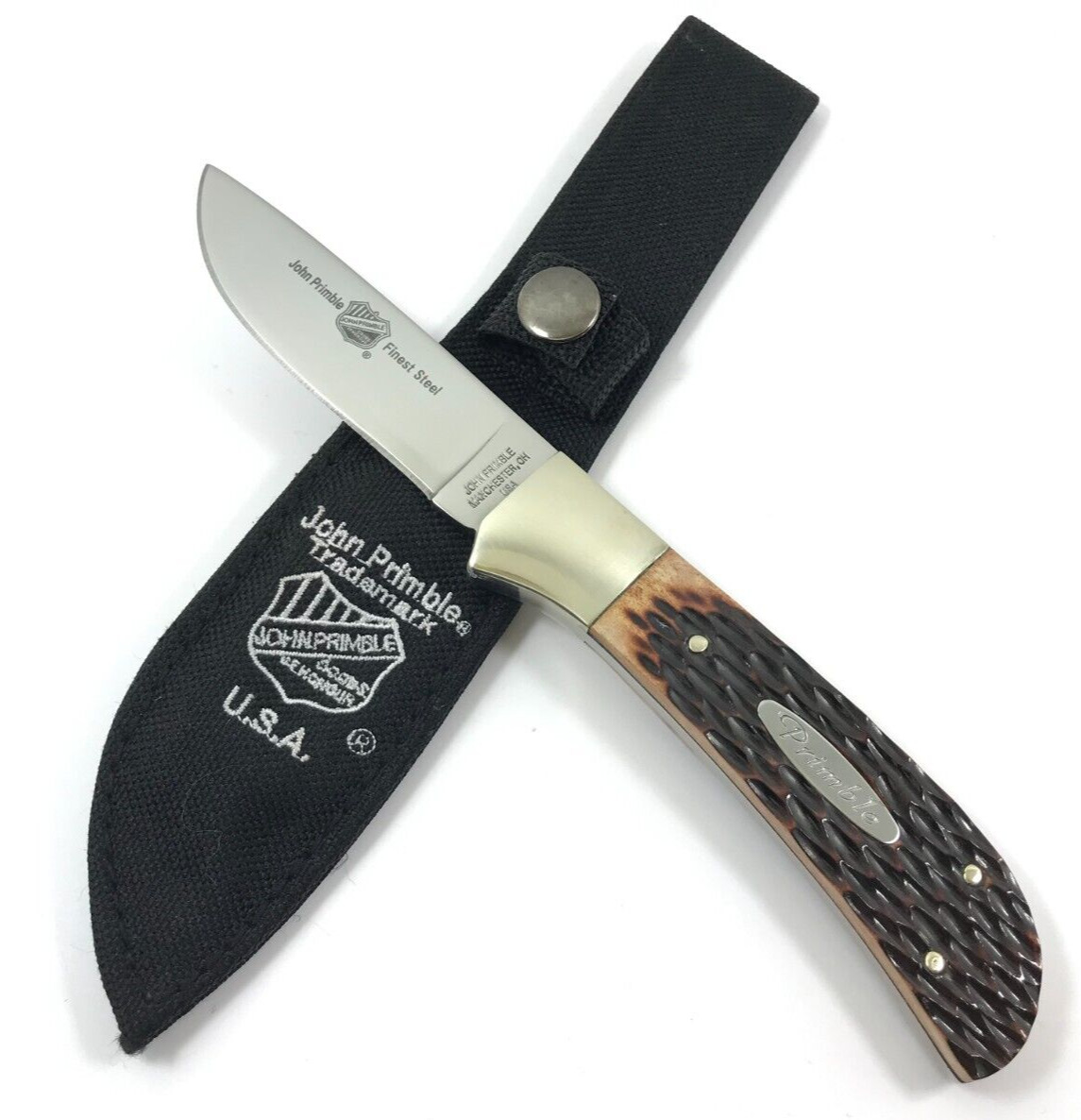 John Primble Hunting Fixed Blade Knife BONE + Sheath 9436-LO