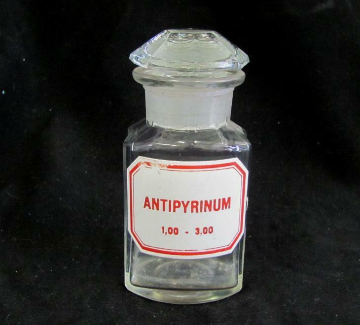 ANTIQUE MEDICAL AUSTRIAN APOTHECARY CLEAR GLASS BOTTLE w/LABEL