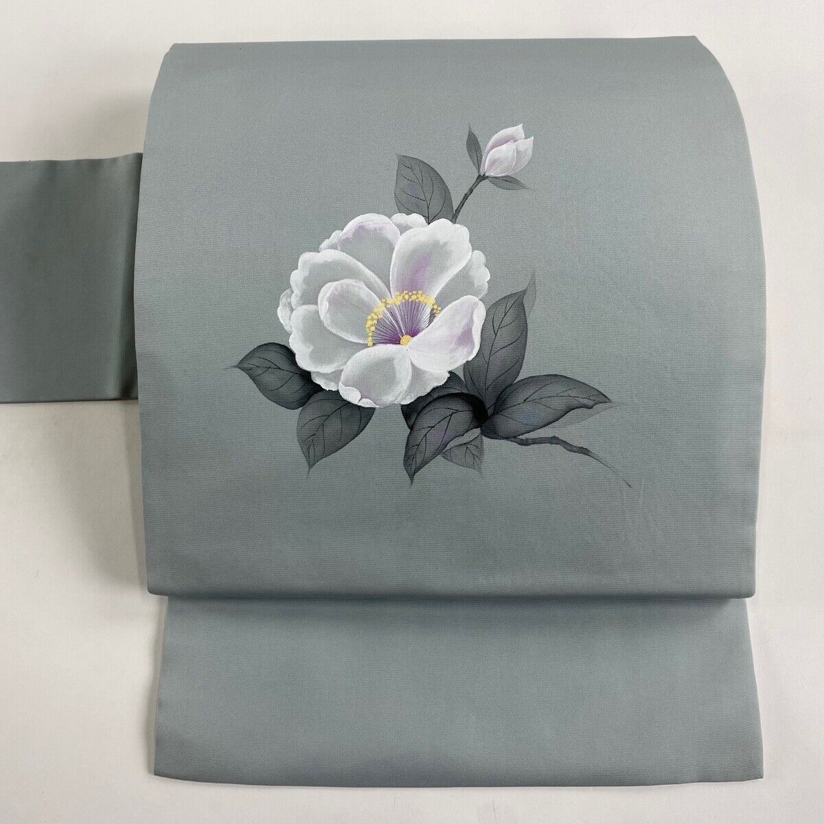Nagoya Obi Excellent Quality Flower Gray Pure Silk