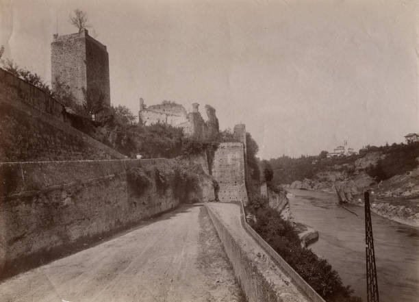 Walls of Visconti castle and the Adda river, Trezzo sull\'Adda, Lom- Old Photo