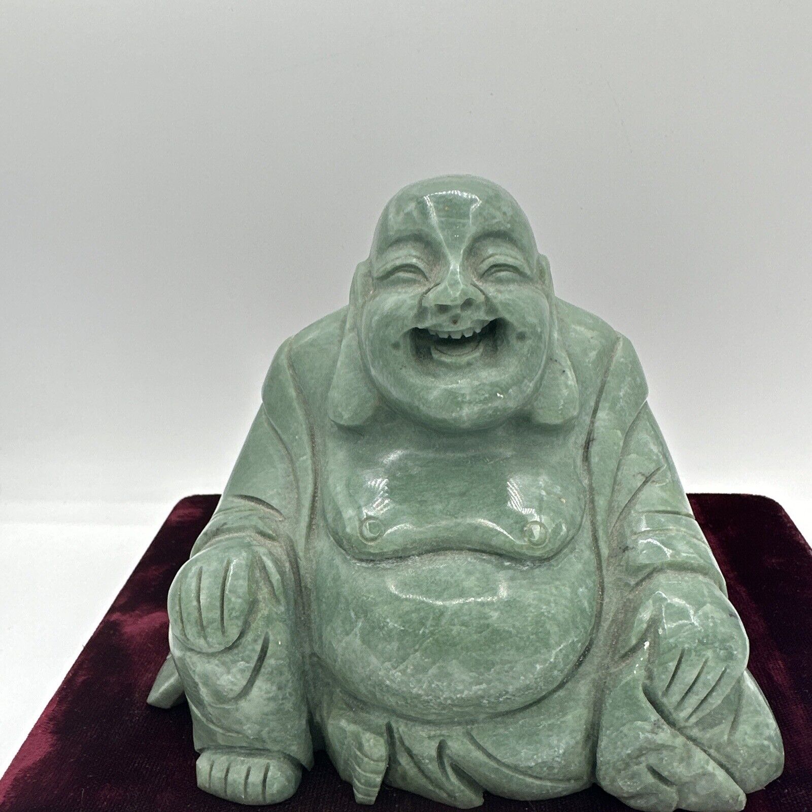Estate Find Chinese Green Stone Carved Happy Laughing Buddha Statue Jade?