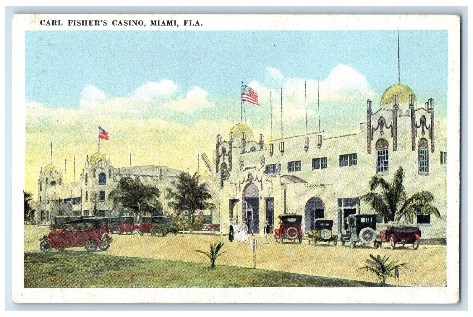 1910 Exterior Carl Fishers Casino Classic Cars Miami Florida FL Vintage Postcard
