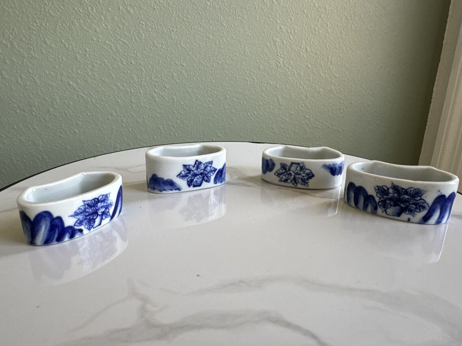VINTAGE Porcelain Blue And White Napkin Rings, Set Of 4