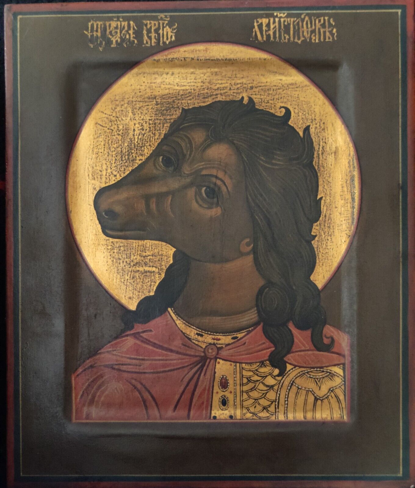 ANTIQUE 19c HAND PAINTED RUSSIAN ICON OF THE DOG-HEADED CHRISTOPHER RARE