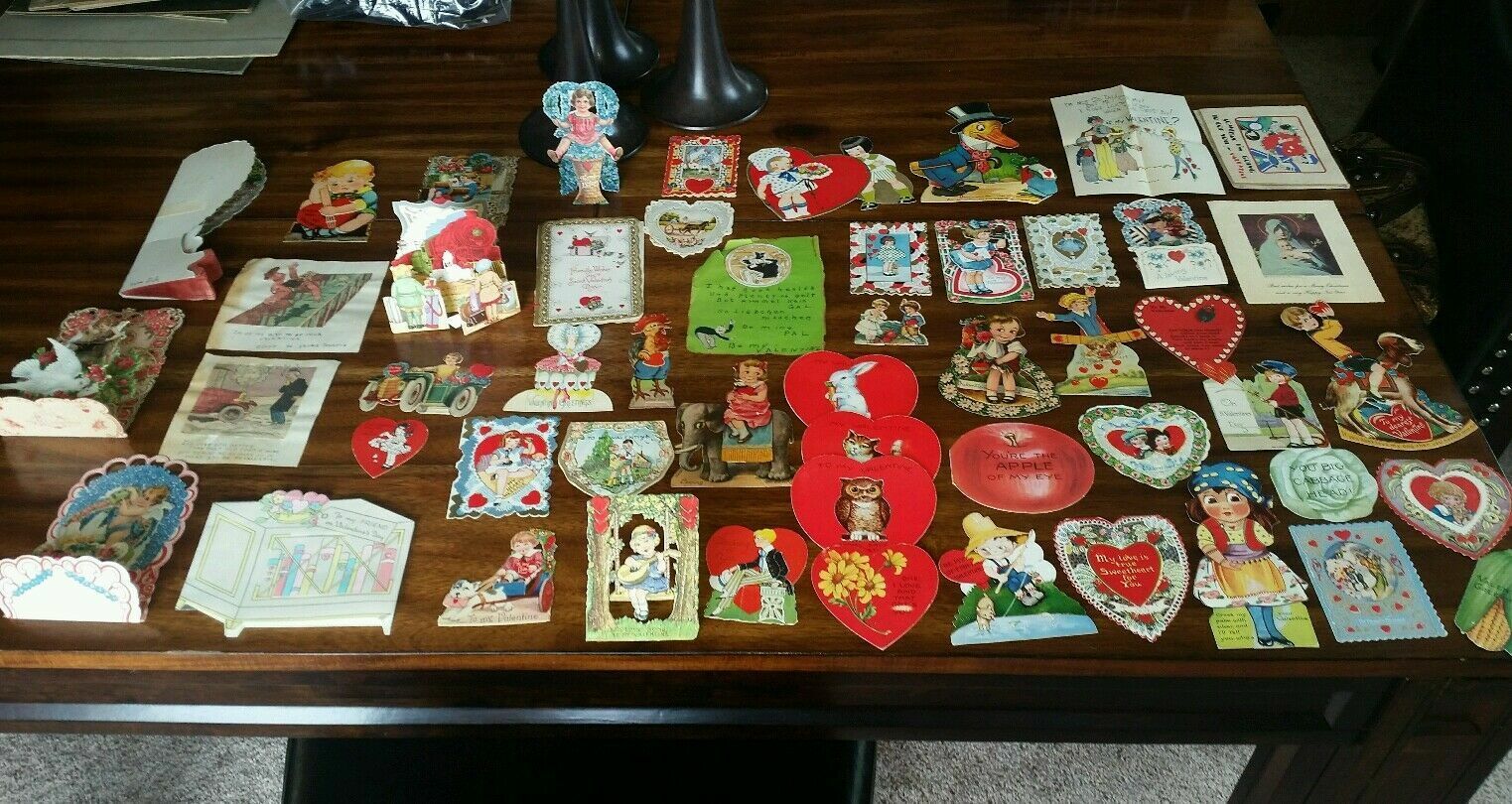 Huge Lot 52 Antique  Cards Valentines mainly from 1920\'s Pop ups Germany