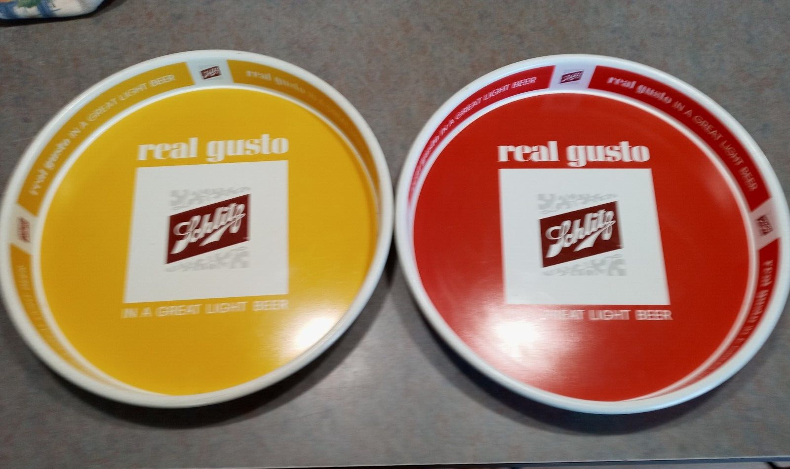 Schlitz light  Real Gusto 2pc lot beer tray 1965 , both are clean condition