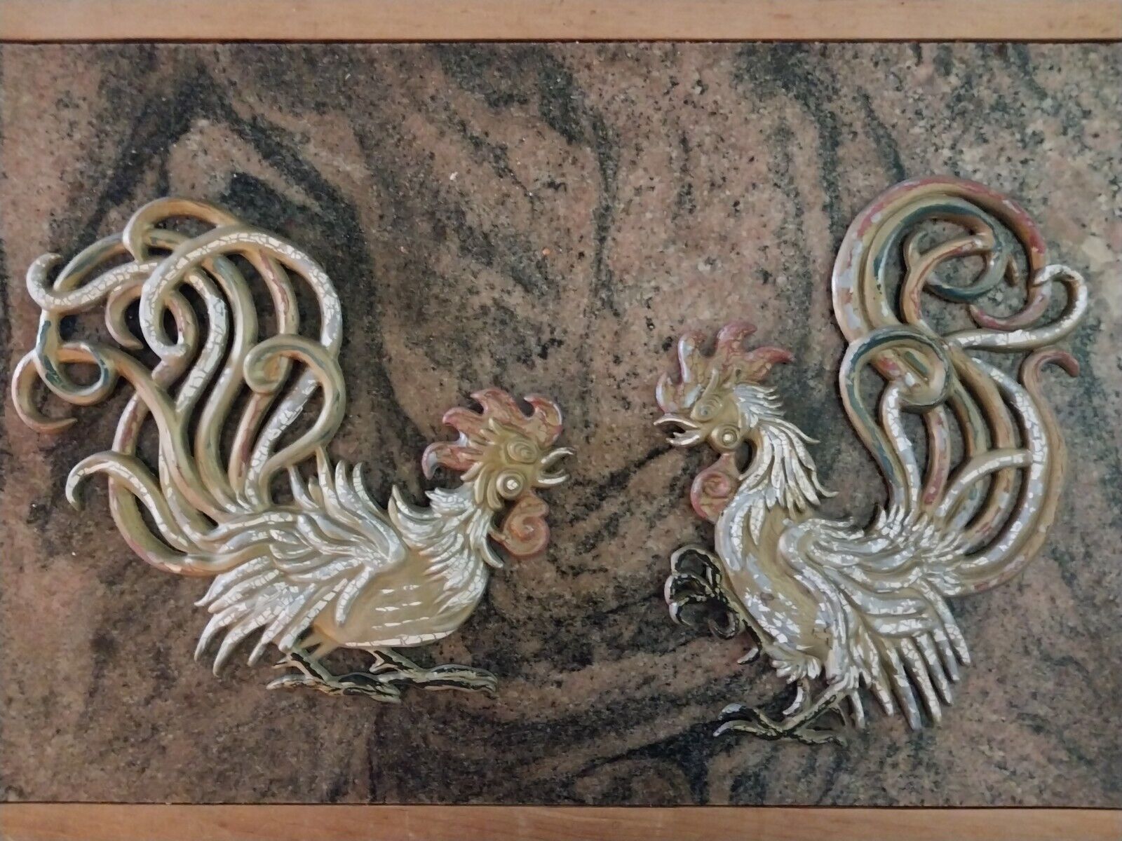 Pair of Vintage Vermay Metal Rooster Cock Fighting Metal Wall Hangings