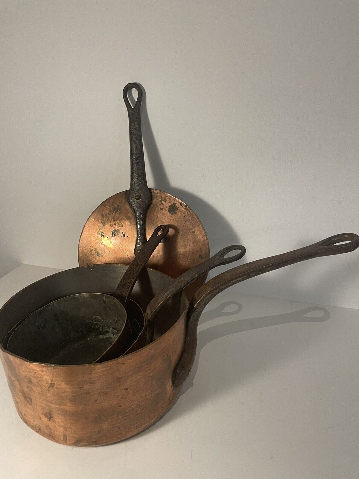 set of copper pans - Villedieu - antique