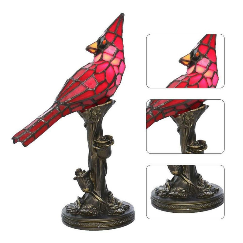 Retro Bird Table Lamp Antique Stained Glass Night Light Statue Home Decoration