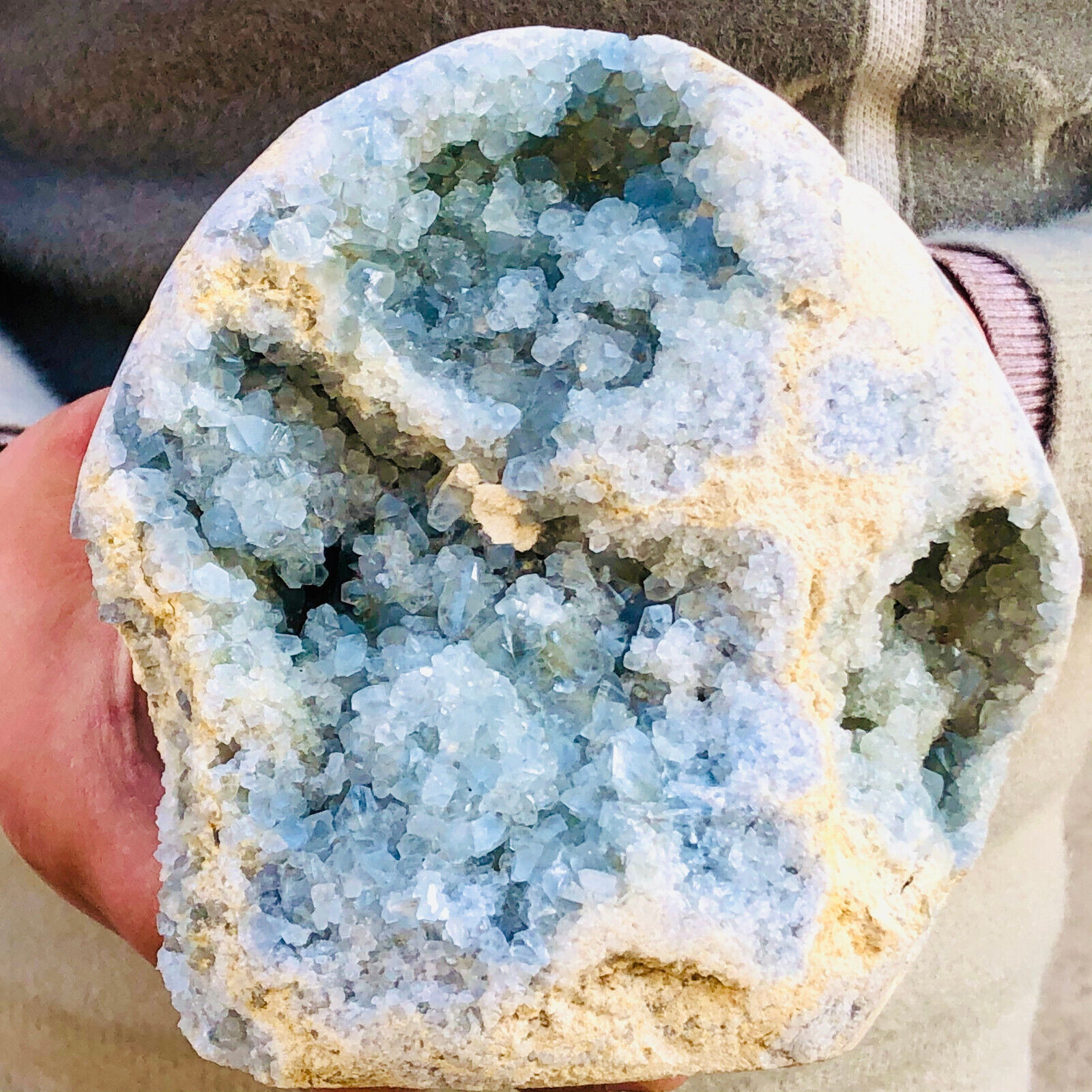 7.27LB Natural blue celestite geode quartz crystal mineral specimen healing