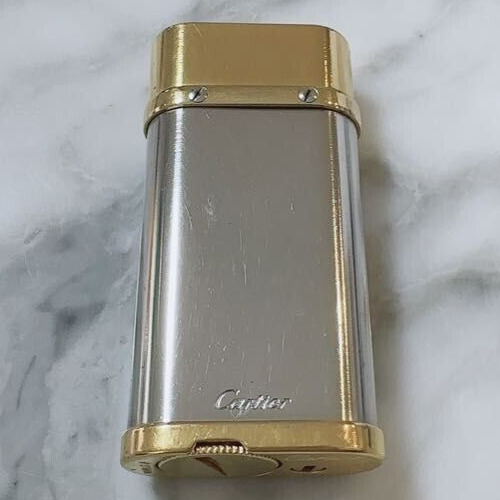 Working cartier Gas lighter silver gold Santos without box