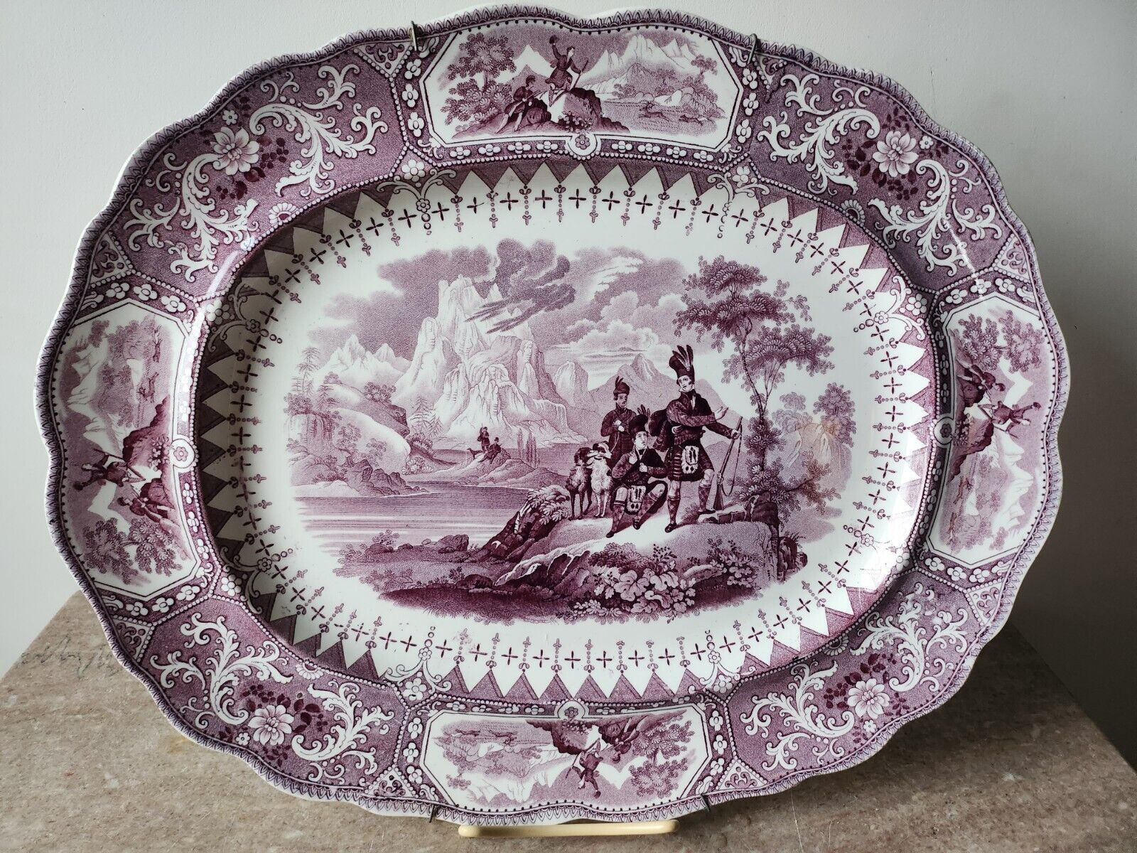 1830's Antique Adam's Caledonia Transferware, Large Mulberry Platter