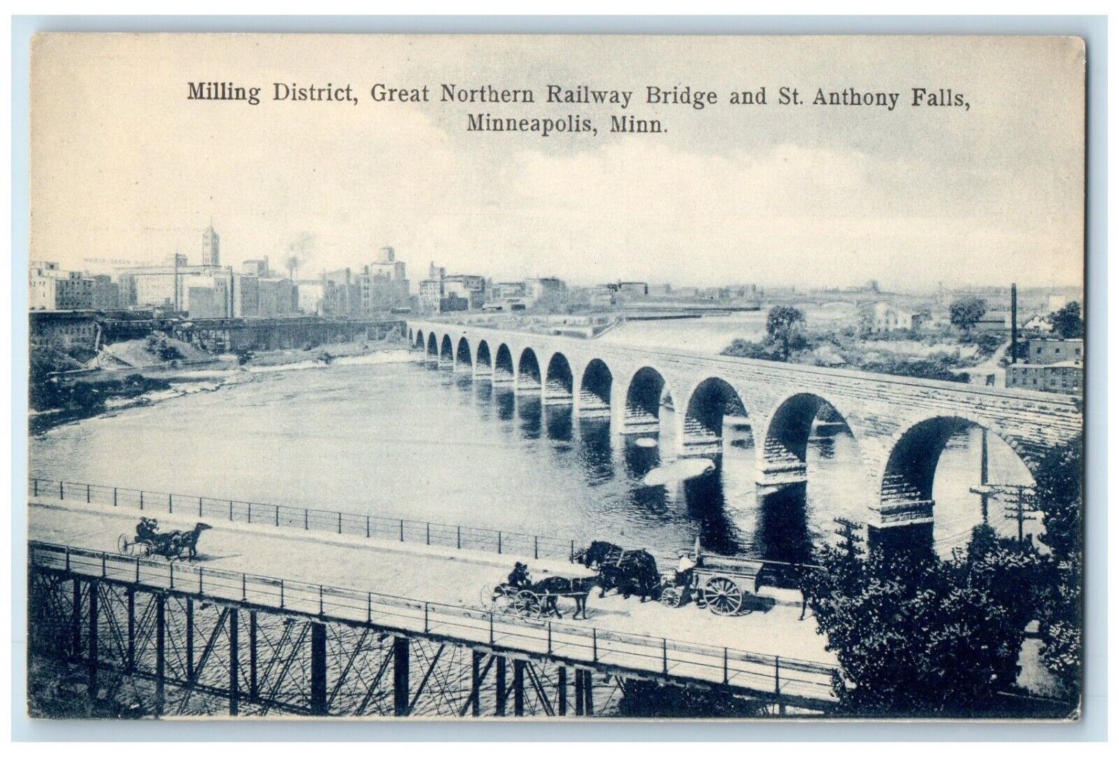 c1910 Milling District Bridge St Anthony Falls Minneapolis Minnesota MN Postcard