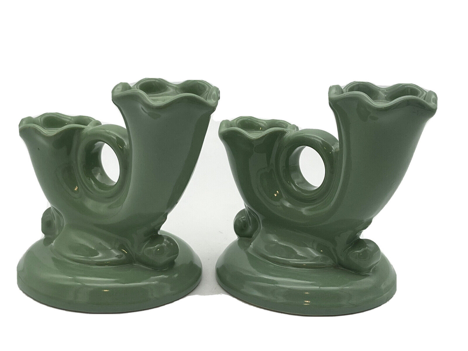 Vintage Abingdon Tiered Taper Candle Holders Stamped 575 Green