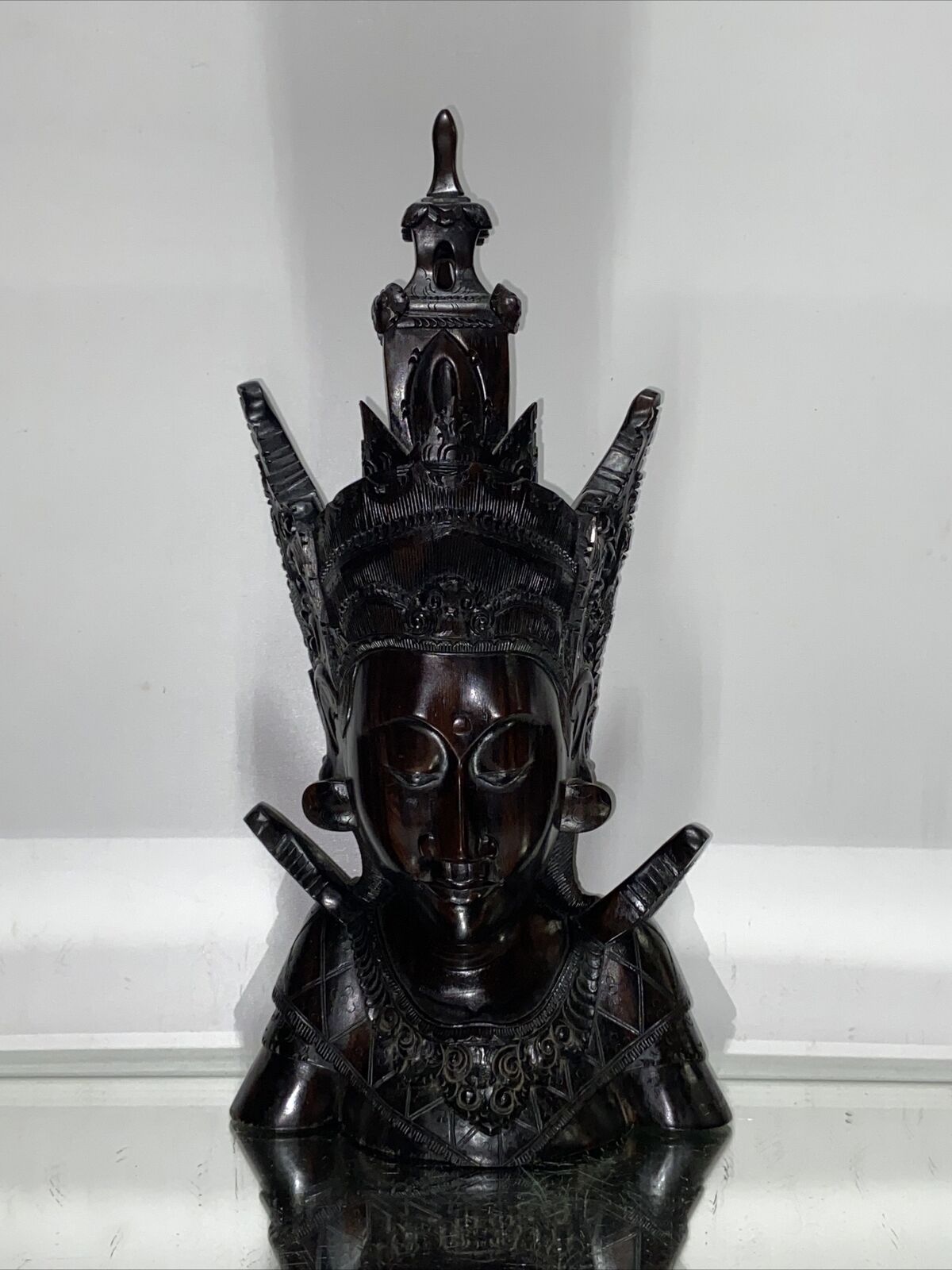 LG. VTG. Hand Carved Wood Sita Bust Statue in Bali Ornament Sculpture Goddess