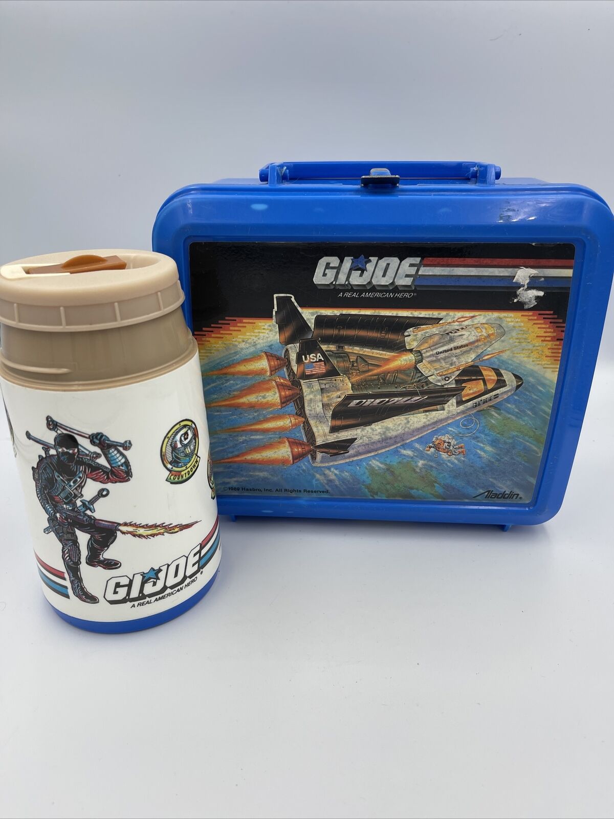 Vintage 1989 Alladin G.I. Joe Space Shuttle Plastic Lunchbox with Thermos 