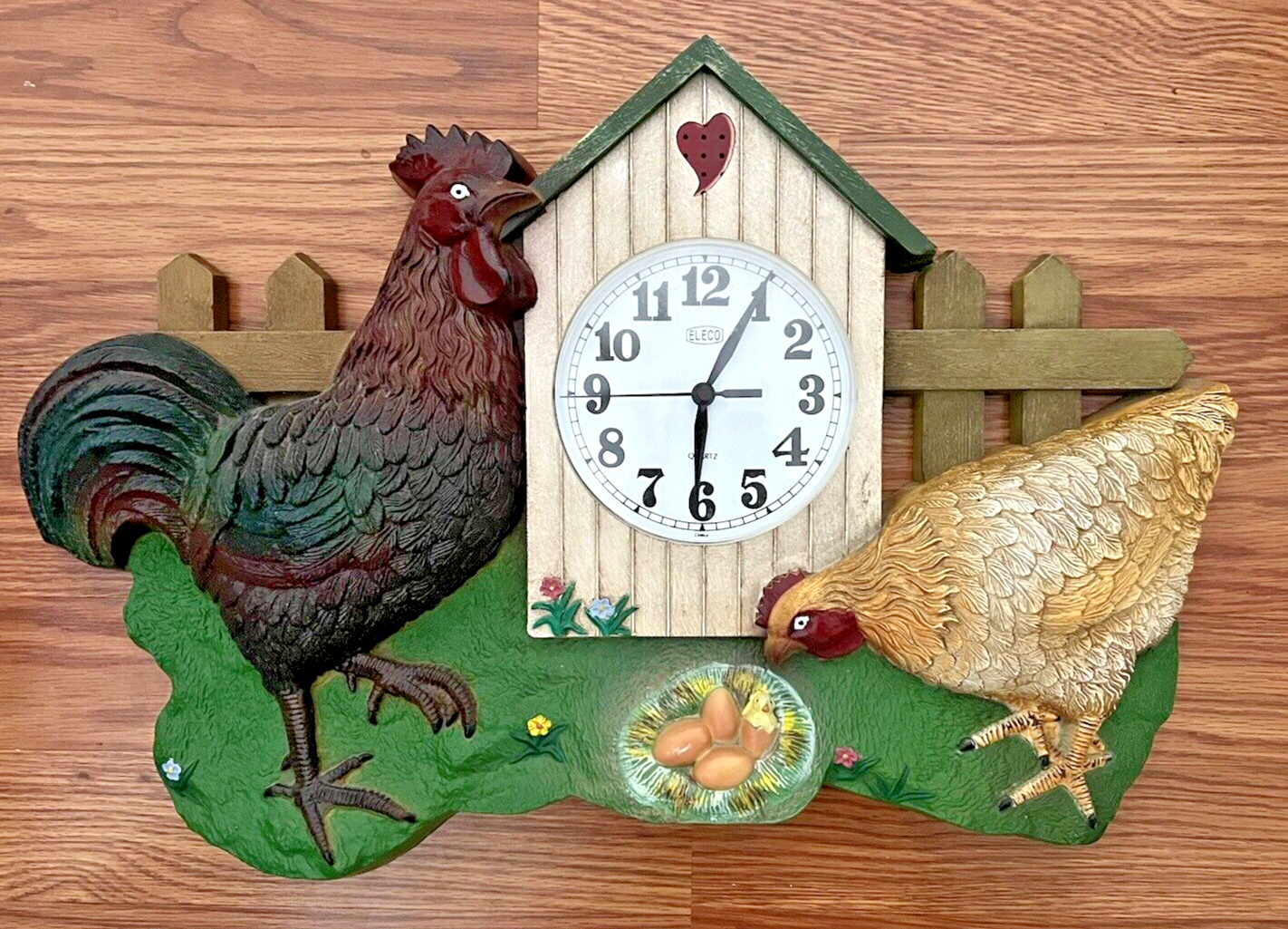 Vintage Rooster Chicken Plastic/Vinyl Wall Clock (Med/Large) Works
