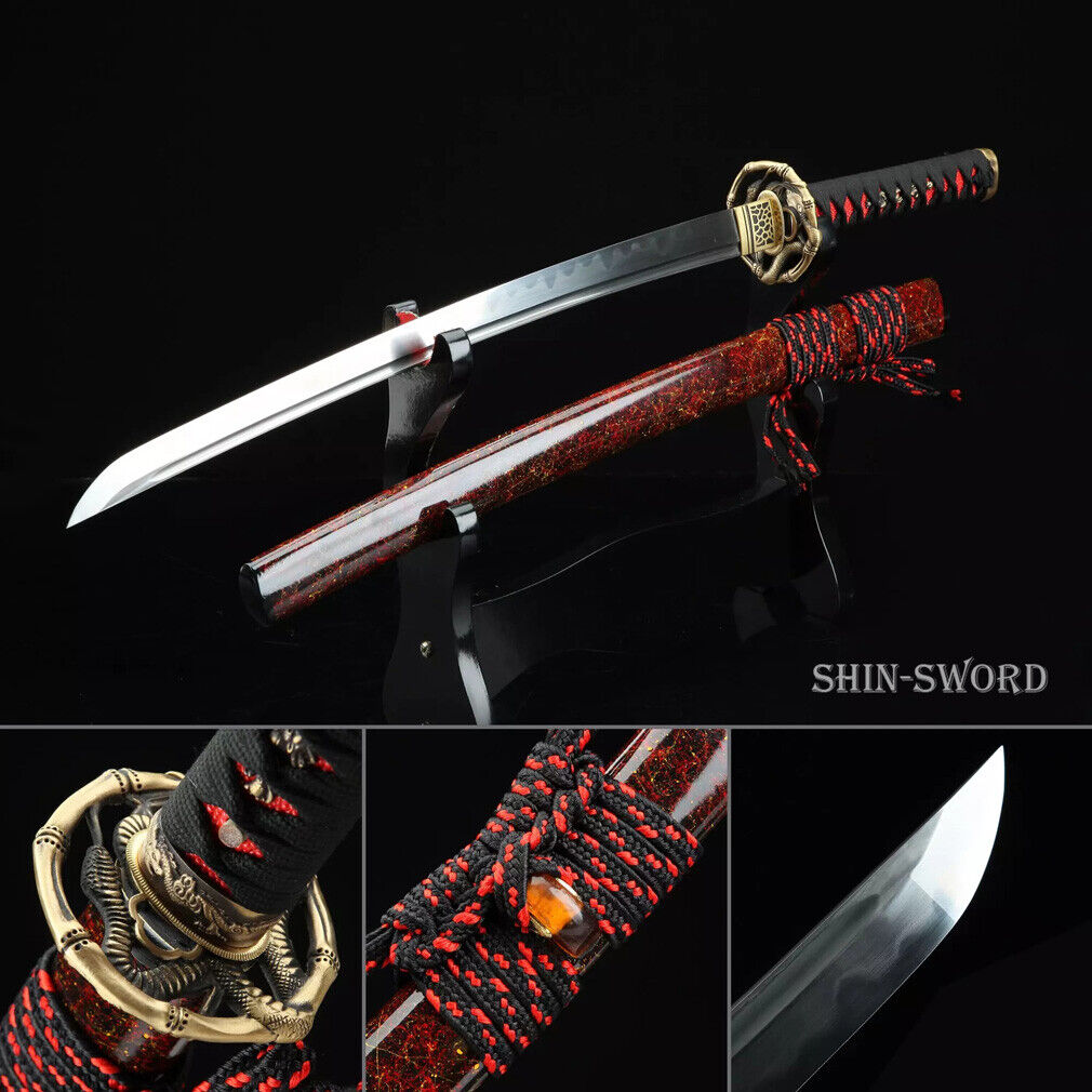 Japanese Clay Tempered 1095 Folded Steel Wakizashi Sword Real Hamon Full Tang