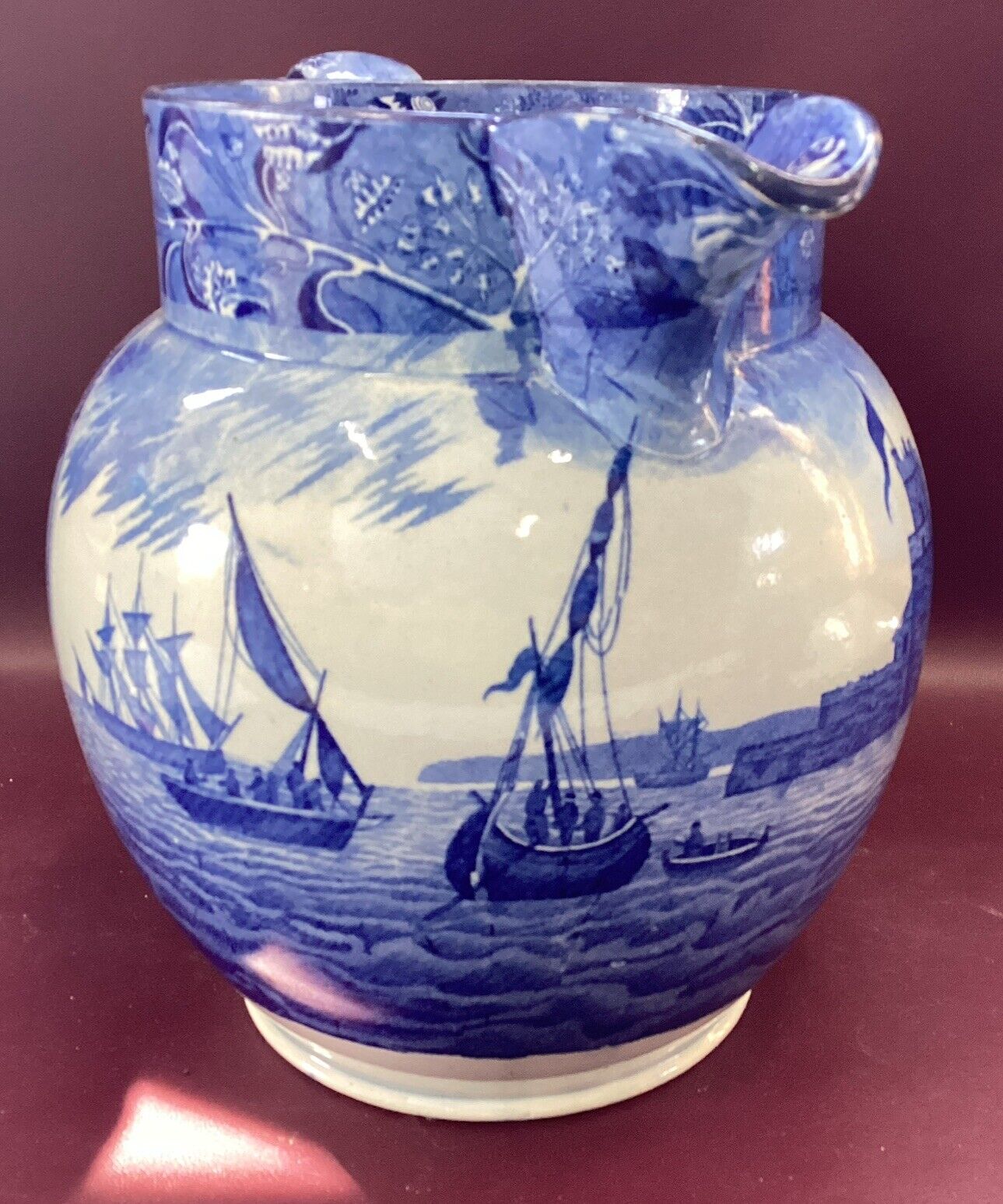 Rare Historical Blue Staffordshire “Shipping Series” 8.5” Pitcher Pearlware