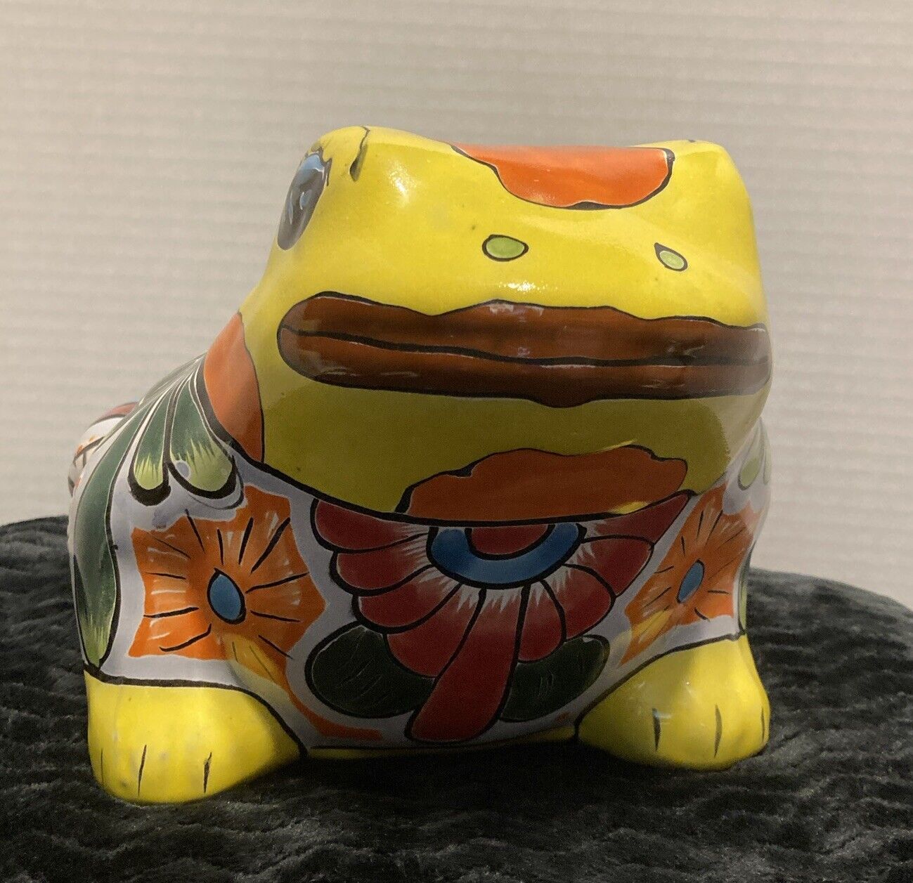 Mexican Hand Painted Pottery Colorful Frog Planter