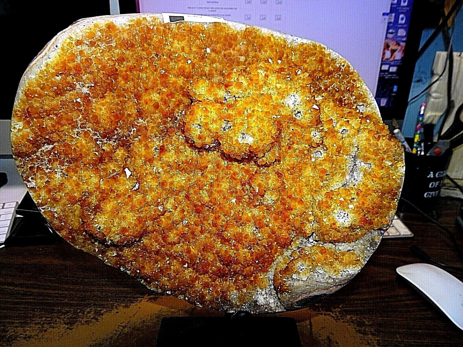 LG. POLISHED CITRINE CRYSTAL CLUSTER GEODE FROM BRAZIL CATHEDRAL W/ STEEL BASE 