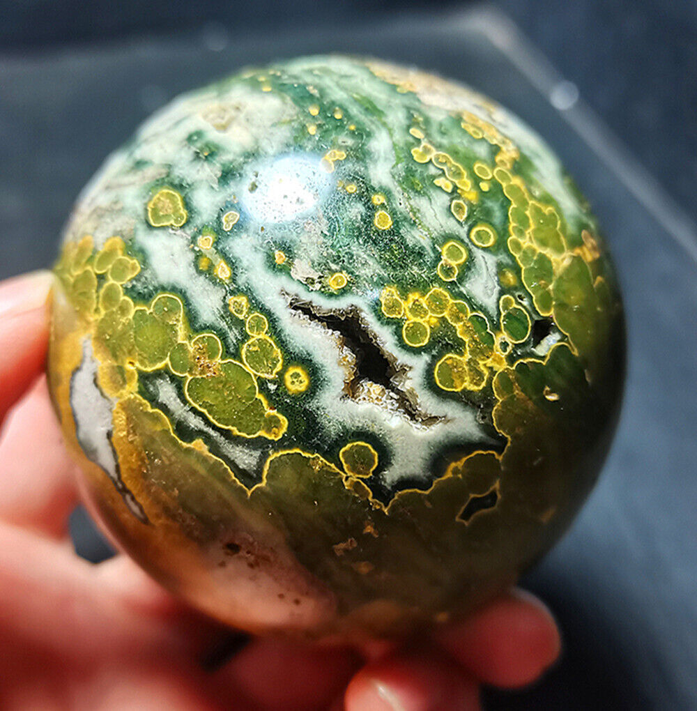 Rare 460G Natural Polished Orbicular Ocean Jasper Sphere Ball Healing WD722