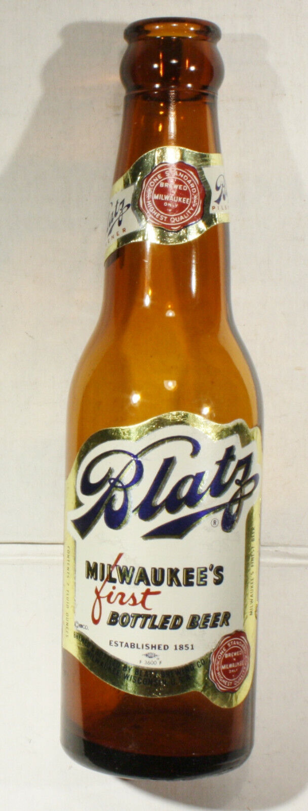 Rare Blatz Shorty Pilsener Foil labeled Beer Bottle Milwaukee’s First Beer 1940s