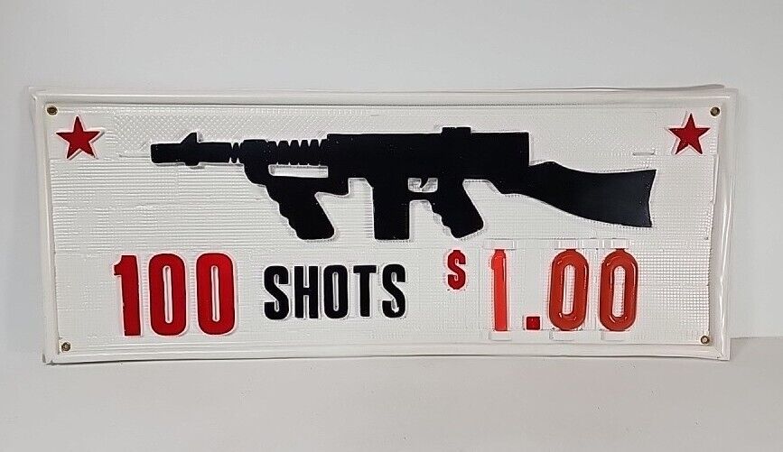 Vintage Original 100 Shots $1.00 Shoot Out The Star Carnival Game Sign Plastic