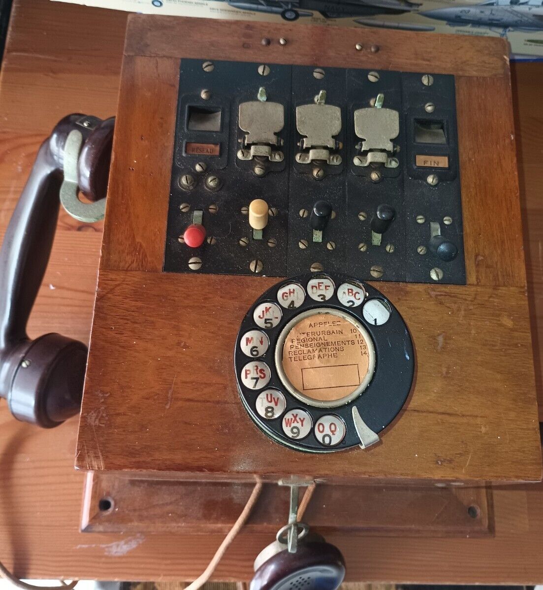 Antique Vintage French Wooden Box Telephone