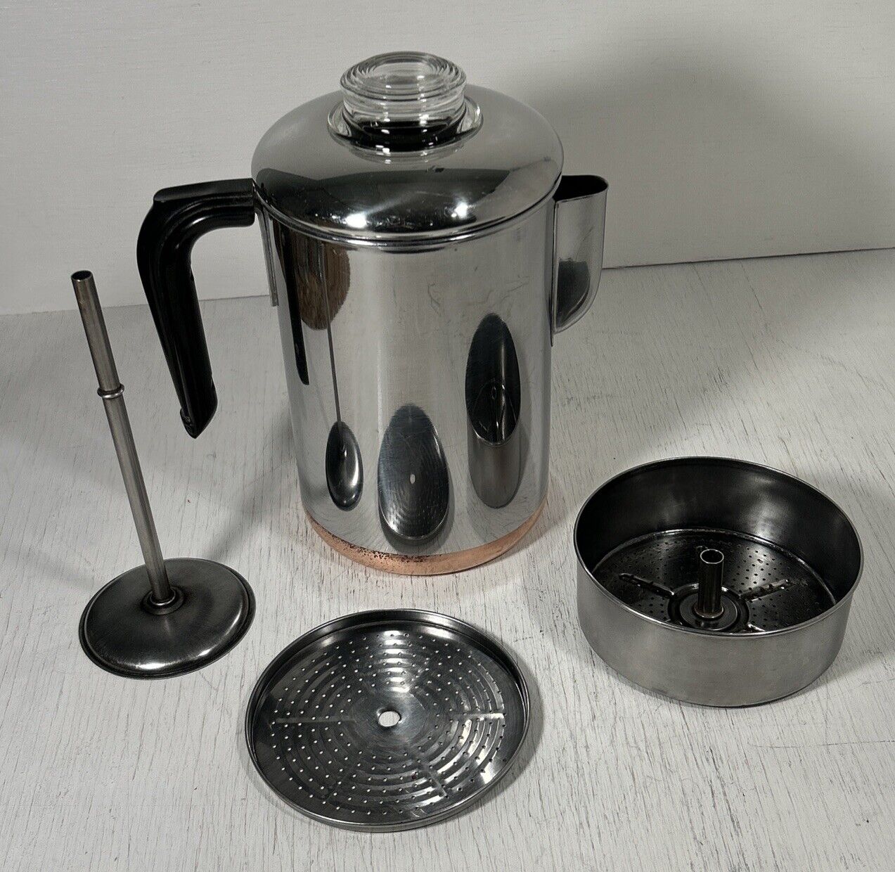 VTG Revere Ware Stainless Stovetop Coffee Pot Percolator Copper Bottom 6-8 Cup