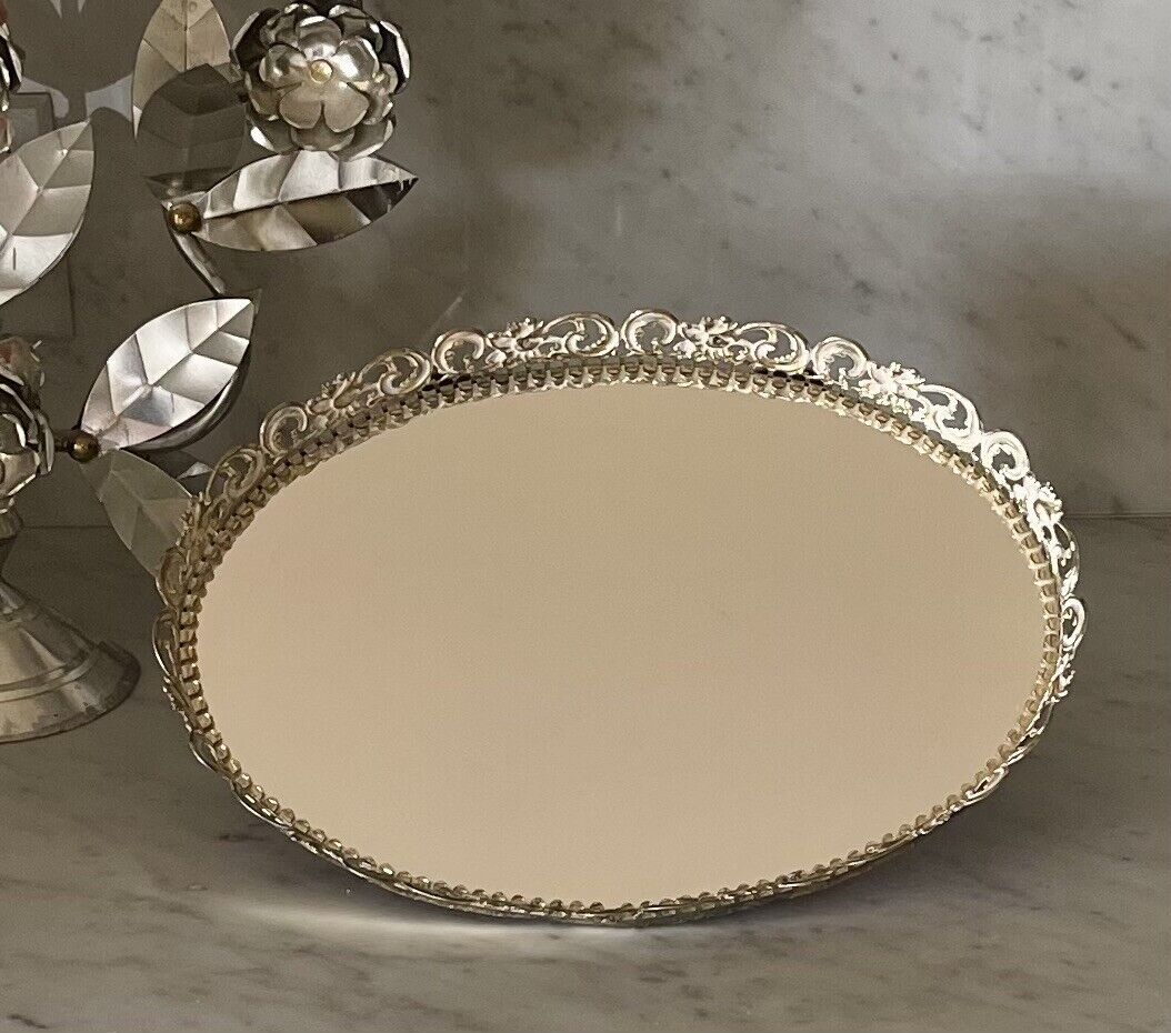 VIntage White-Washed Gold Metal Mirrored Tray: MCM - Hollywood Regency