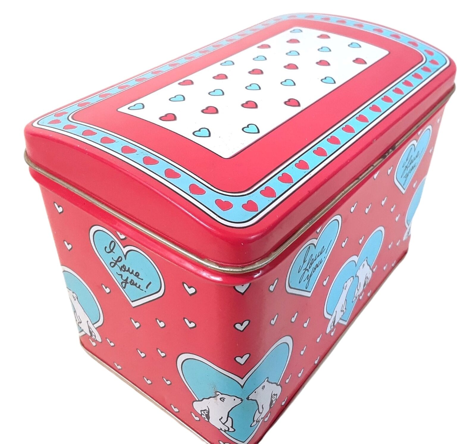 Valentines Day Daher Ltd. Red Polar Bear & Hearts Metal Tin Decorative Chest Box