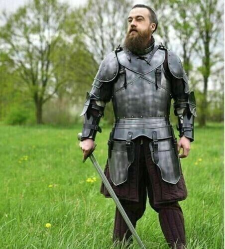 Medieval Half Body Armor Black Cuirass Pauldrons Gorget Full Hand Guard Costume