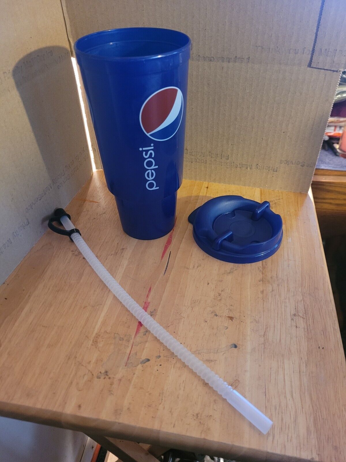 Whirley Blue Lid Pepsi Cola 32oz Plastic Dispenser Bottle Cup And Straw NEW
