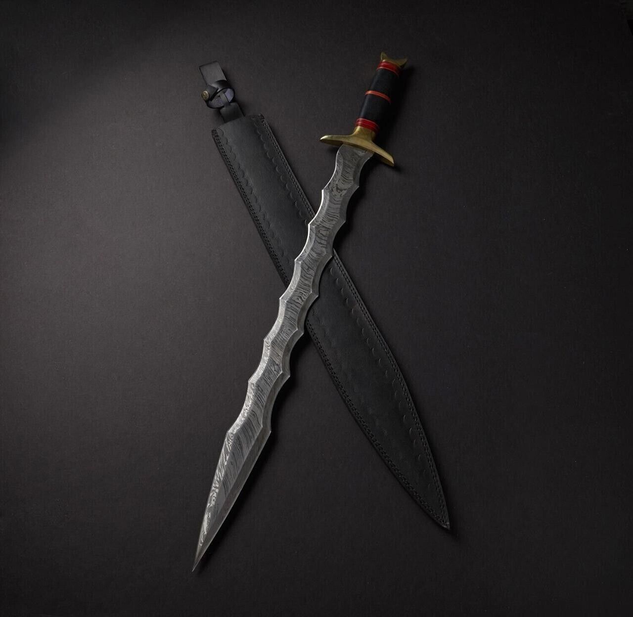 Custom Handmade Damascus Steel Double Edge Viking Sword Battle Ready With Sheath