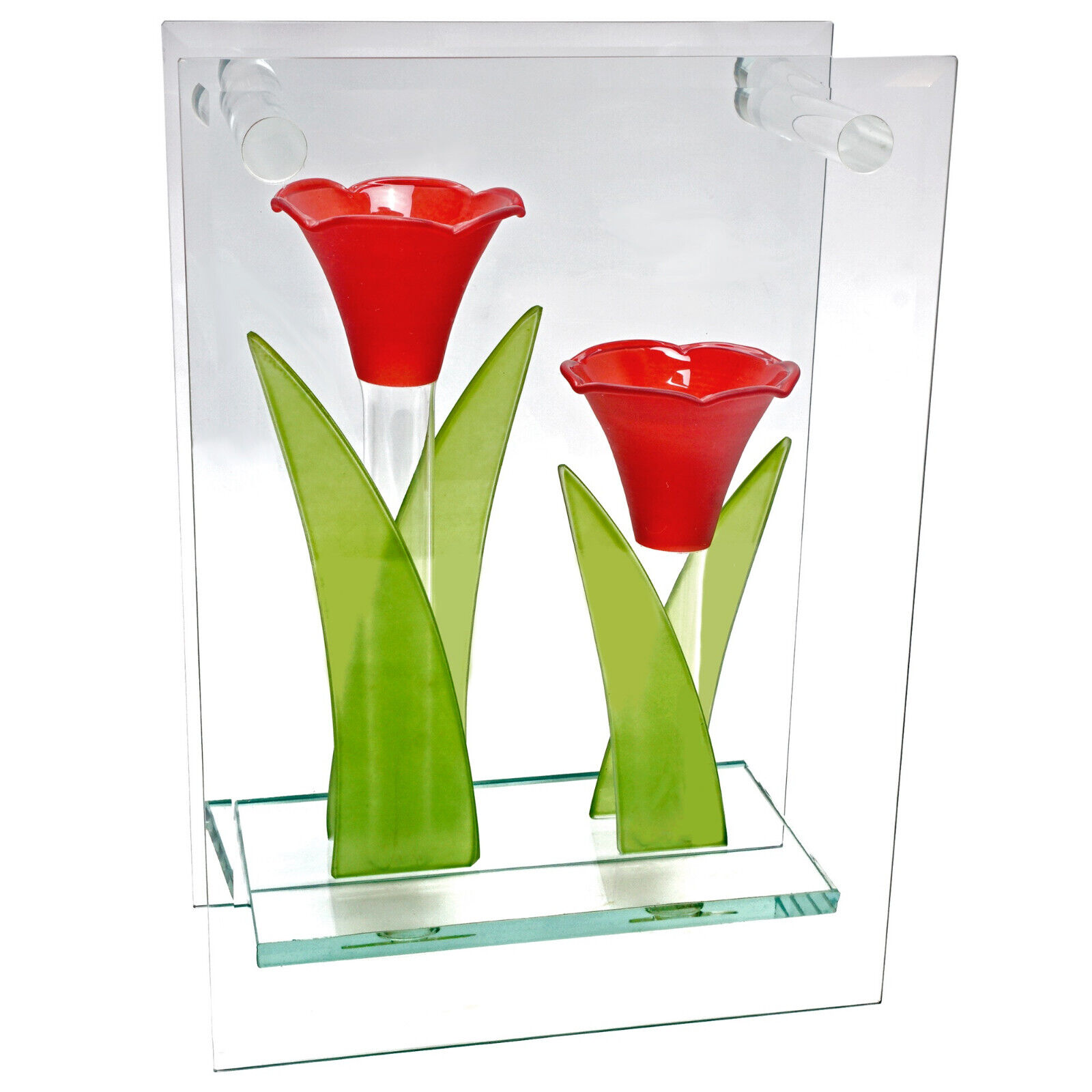 Unique Vase Double Red Tulip Flower Vintage \'90s CG Glass Cressida Tabletop 