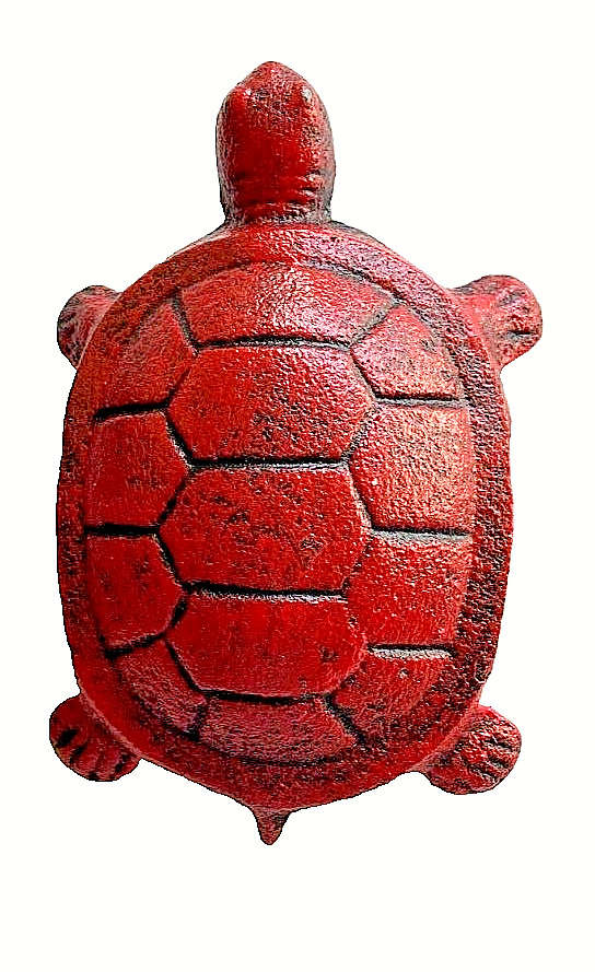 Turtle Figurine Cast Iron Antique Style Garden Pond Decor Red 4.5 inch