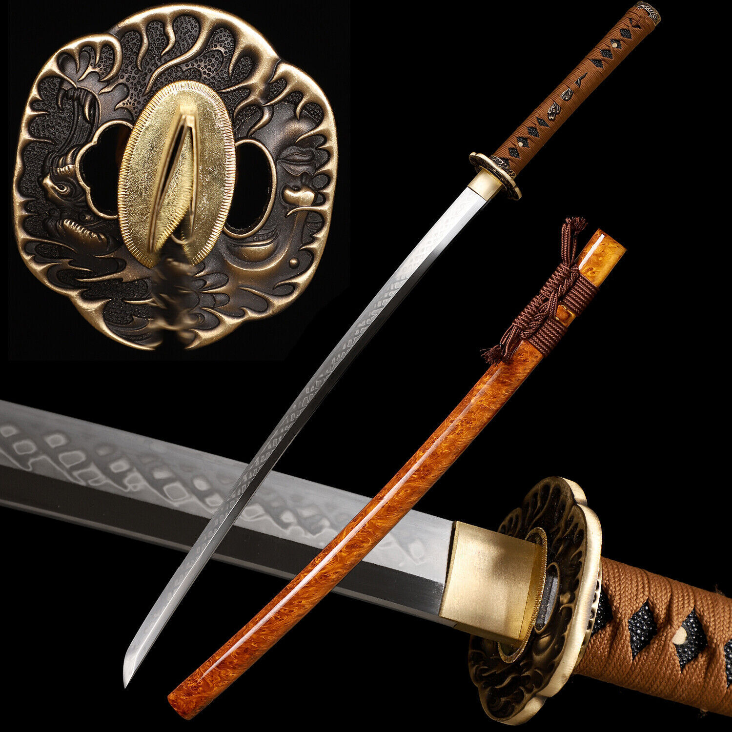Handmade Japanese Samurai Katana Sword L6 Steel Clay Tempered Real Hamon