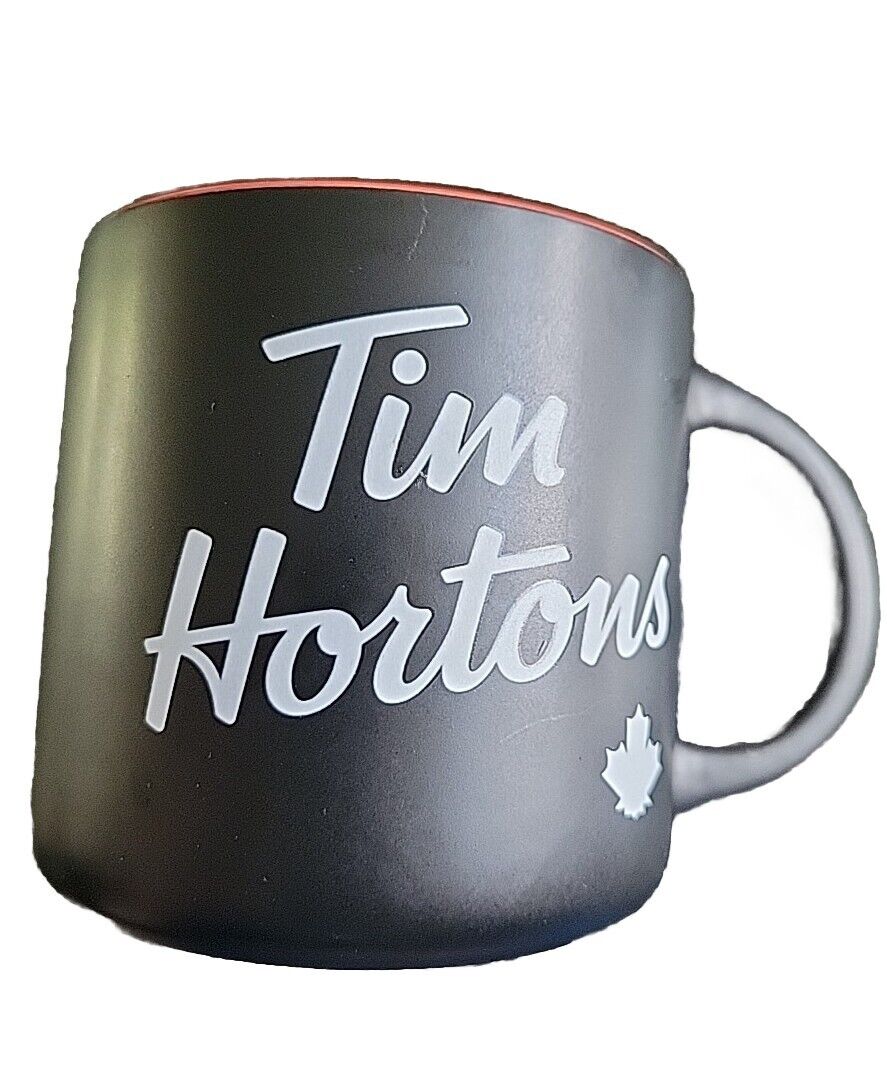 Tim Hortons 2020 Ceramic Mug Black Red White Maple Leaf 12 oz