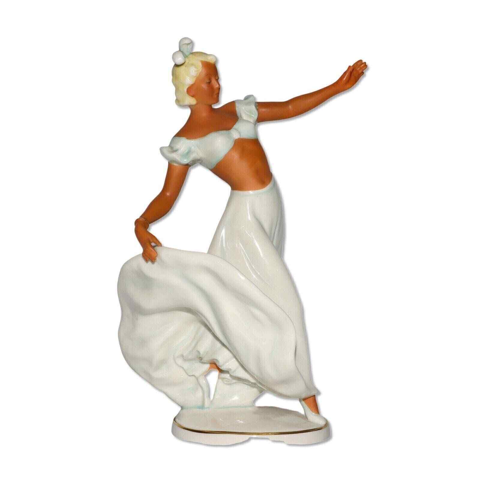 Schaubach-Kunst Wallendorf 1202 Dancing Lady 10” Figurine German Art Deco 1950's