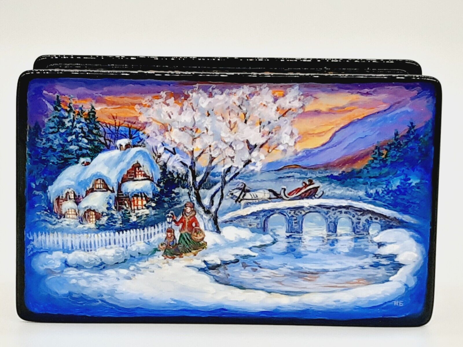Ukrainian lacquer box “Christmas in town” Hand made in Ukraine exclusively