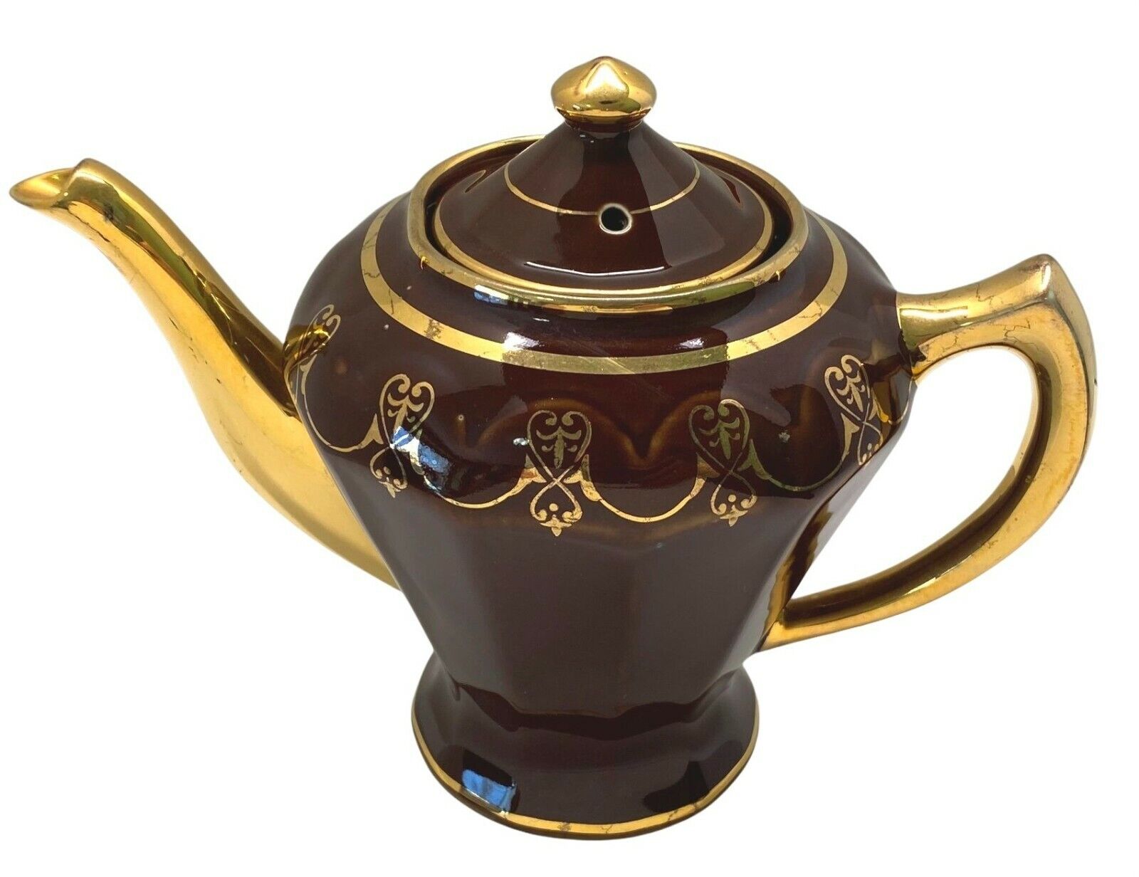 Fraunfelter Ohio Teapot Vintage China Brown with Gold Trim Teapot Floral