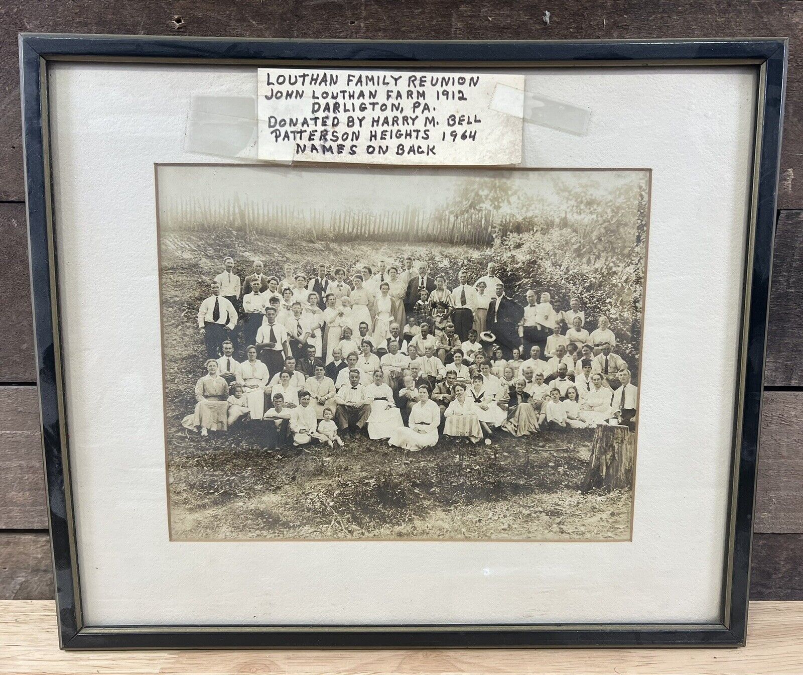 Antique Wood Framed 1912 Louthan Family Reunion Photo