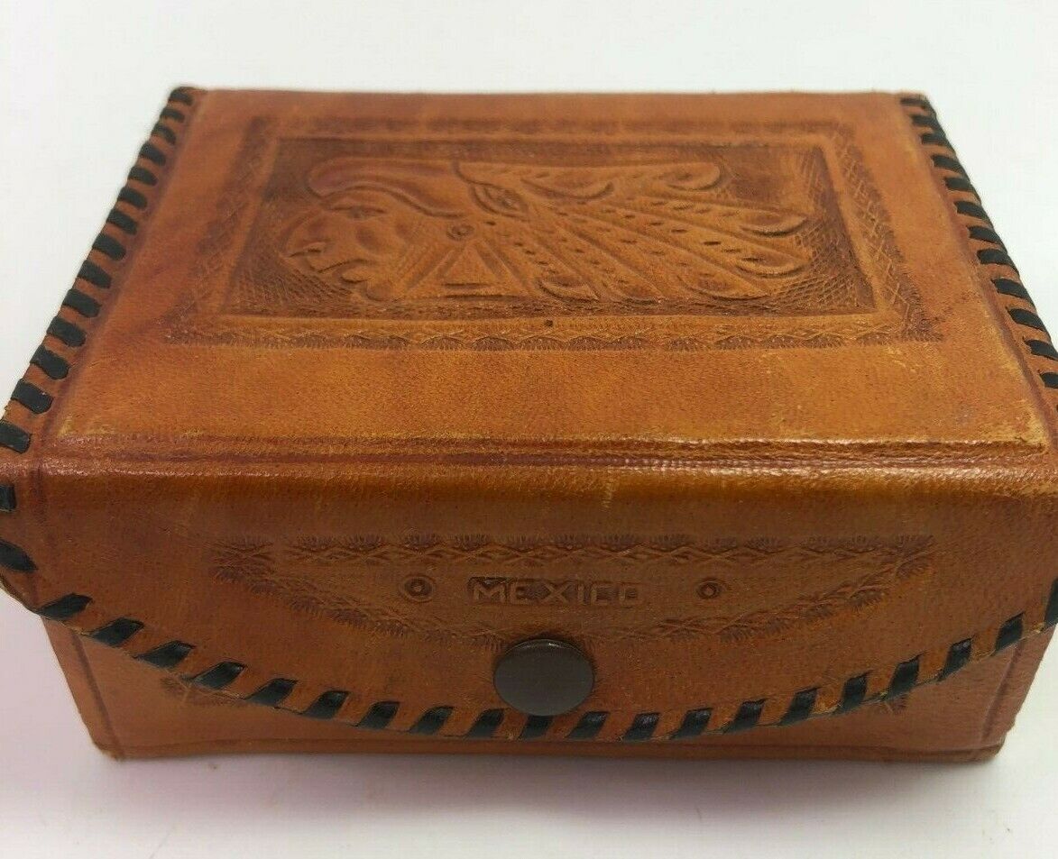 Vintage Leather hand tooled box Mexico