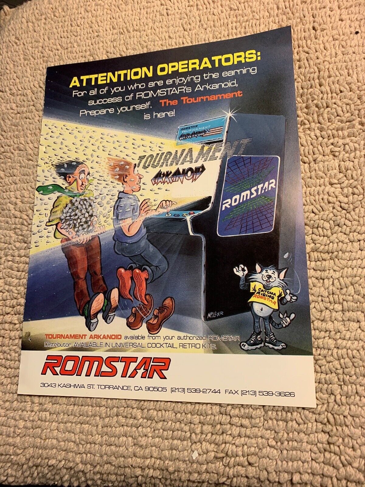 Original 1988 11- 8.5\'\' Tournament Arkanoid Romstar arcade video game AD FLYER