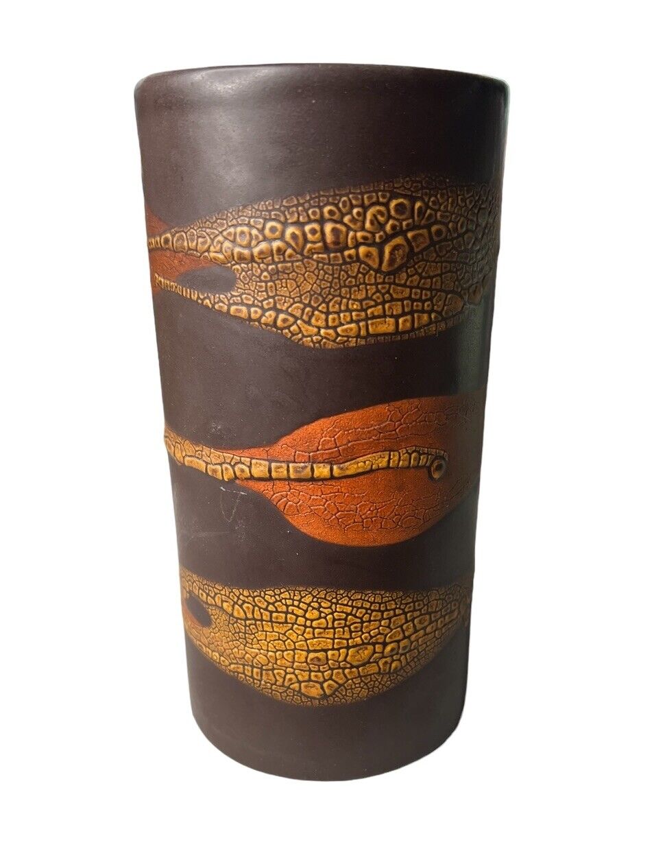Vintage Royal Haeger Brown Earth Graphic Wrap Shape 4162X Cylinder Vase 7\
