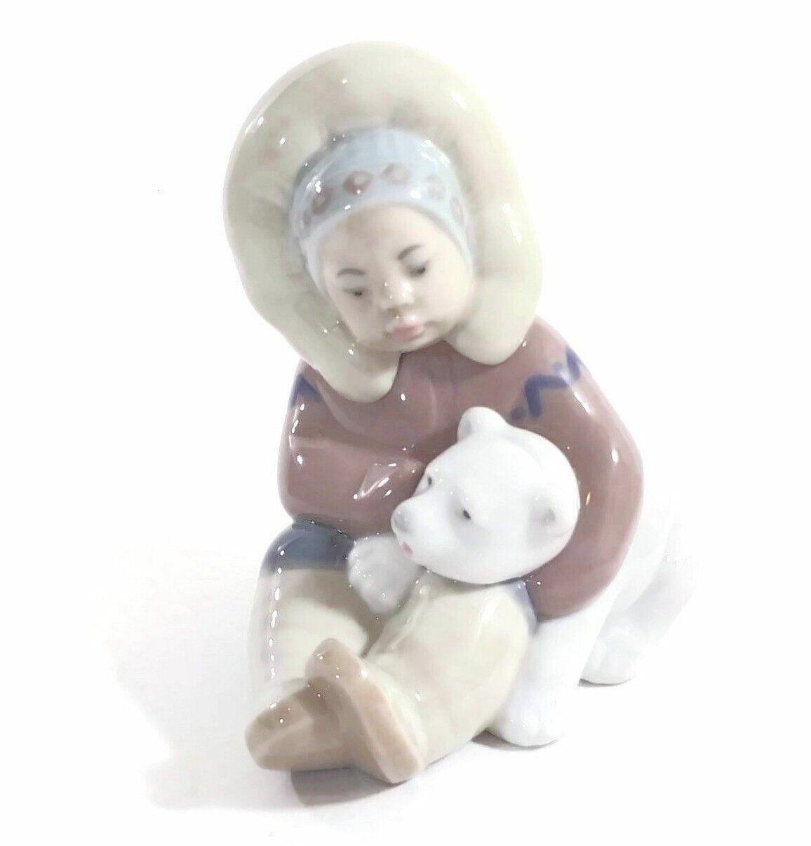 Lladro Figurine Eskimo Girl Hugging Polar Bear Vintage Collectible Statuette 